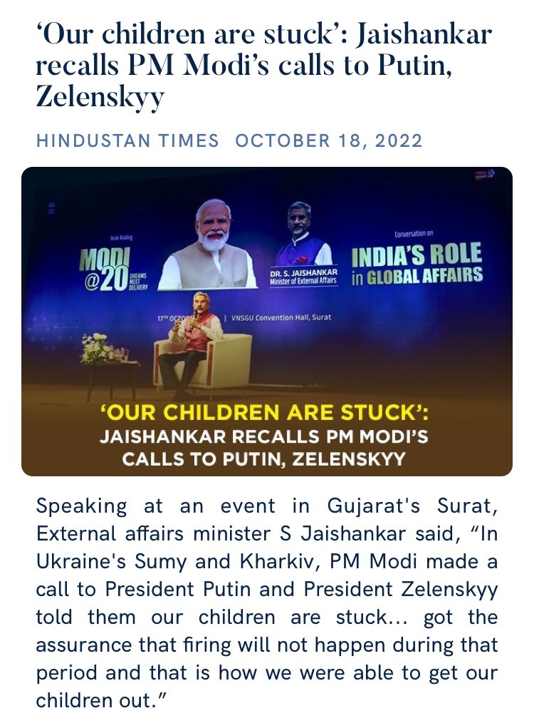 NehriaVipan's tweet photo. ‘Our children are stuck’: Jaishankar recalls PM Modi’s calls to Putin, Zelenskyy
 https://t.co/sOvielCWHK

via NaMo App https://t.co/InNZFCoyYQ