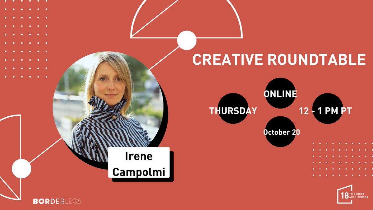 Irene Campolmi, a Copenhagen-based curator, will host a Creative Roundtable on Thursday, October 20. Her exhibitions explore colonial histories in different geographies and identity issues and queer living ethics. 

Learn more about Borderless here: 18thstreet.org/borderless-mem…