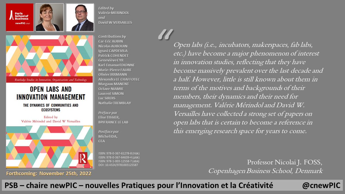 Grateful and pleased to have received this endorsement from <a href="/NicolaiFoss/">Nicolai Foss</a> for our forthcoming book on Open Labs and Innovation Management (Routledge, 2023). 
lnkd.in/eFFMDASR