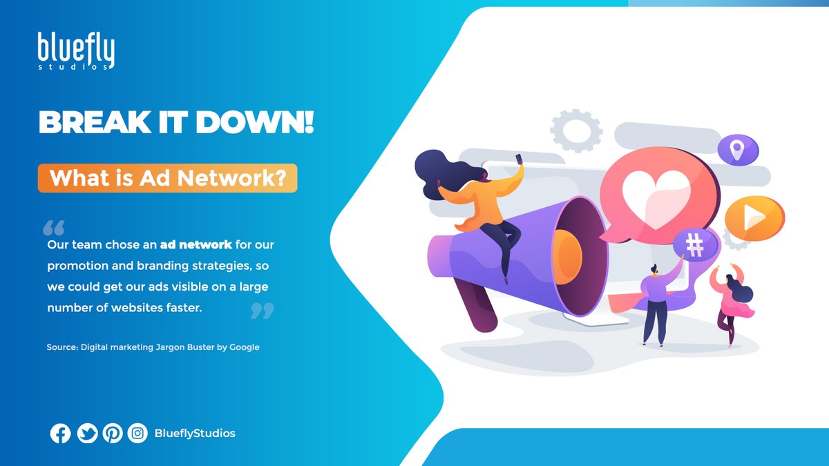blue_flystudios's tweet image. In digital marketing, an ad network is an online platform that serves as a medium to connect publishers to advertisers. It helps marketers buy available ad space from multiple publishers.

Follow us for more digital marketing idea!

#digitalmarketingjargon #adnetwork #BlueFlyHelp