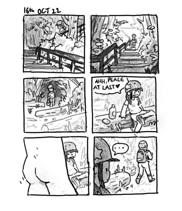 Sketchy comic from the weekend! My fave quiet spot is located near ish a nudist beach so every so often a naked guy will just walk on by 👀 NOT my fave spot due to this proximity fyi : l 