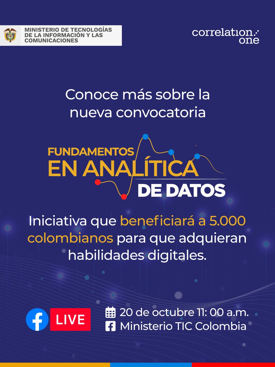 ¿Te gustaría acceder a la convocatoria Fundamentos en 🖥️#AnalíticaDeDatos? 

Te esperamos en el #FBLive para que despejes tus inquietudes y participes: 

🗓️20 de octubre 
⏰11:00 am 
🔗bit.ly/3eIJCEv