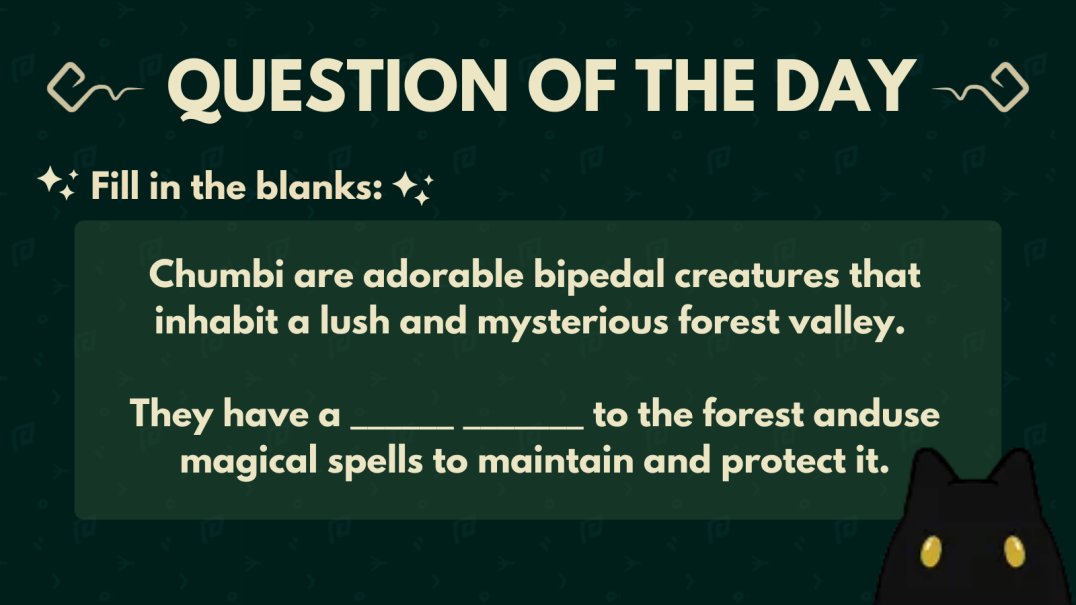 It's time for the Chumbi Valley Question of the day!
 
Please make sure to ❤️, RT and comment your answer with hashtags #Chumbi
#ChumbiValley
and post the proof (screenshot) to our discord for some Chumble coins!

#NFTgames #ChumbiBreed #Chumbi #NFT #nftgame #PlayAndEarn