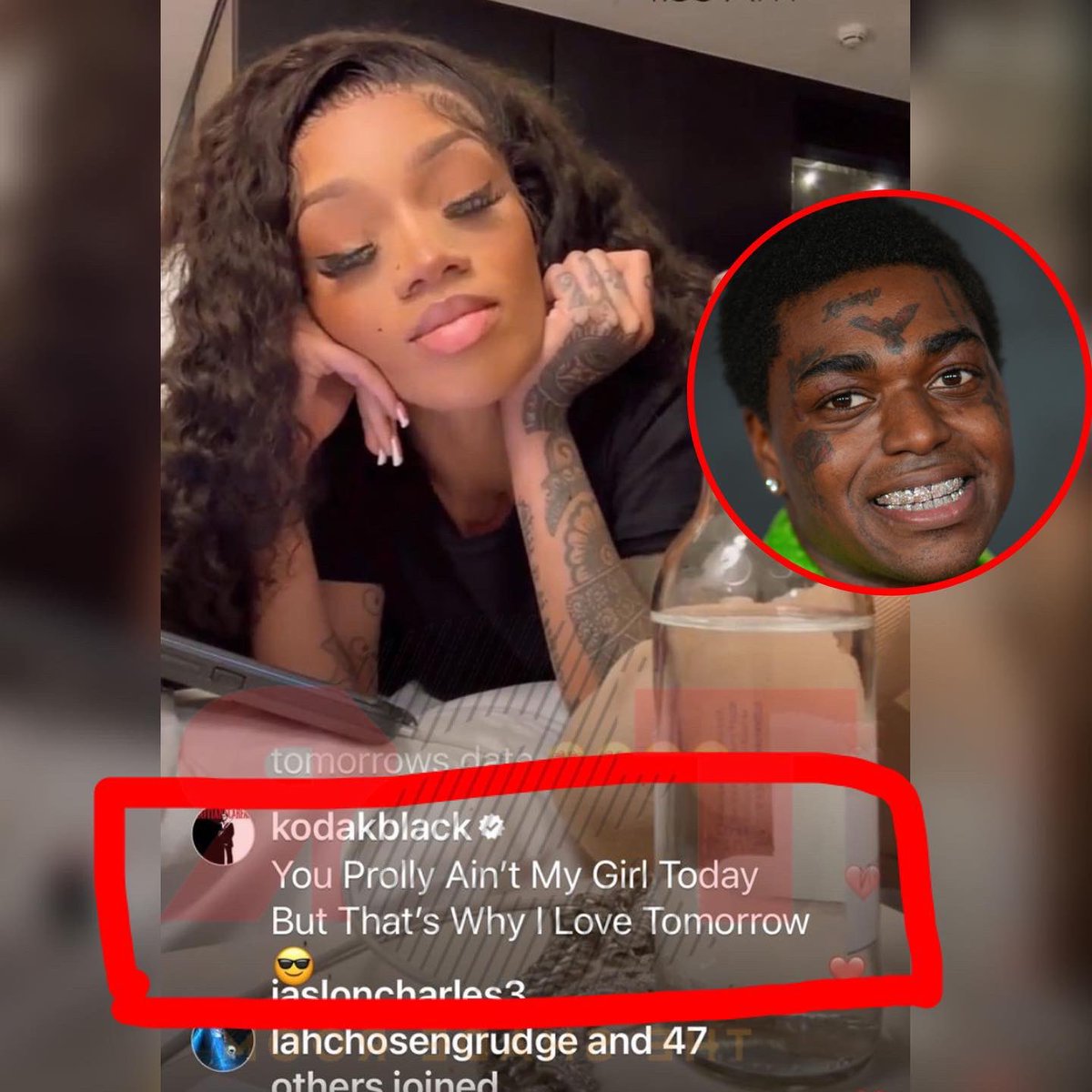 TheShadeRoom's tweet photo. Kodak Black lettin’ GloRilla know what's up while she was on live 👀 https://t.co/ln1VwVNj9C