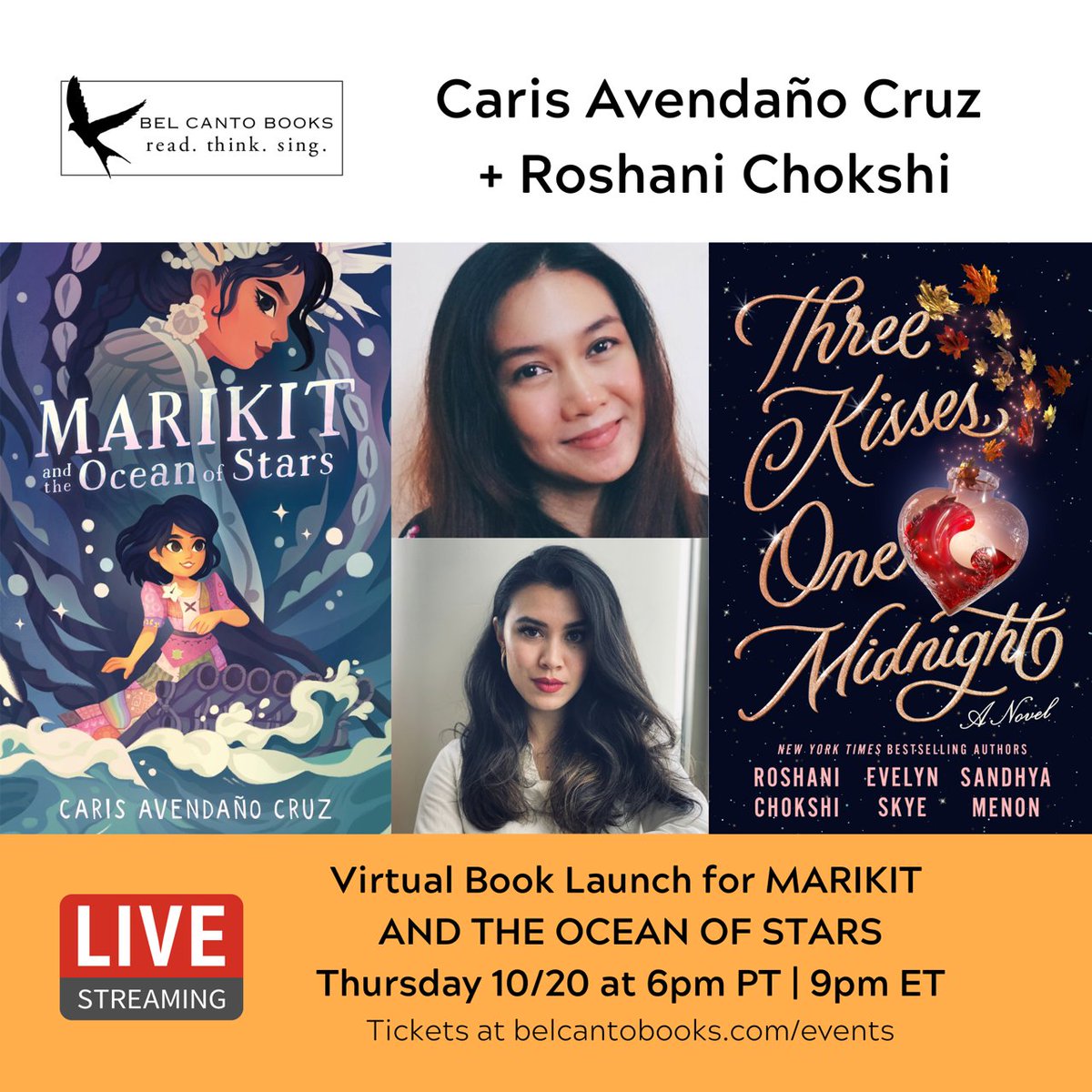 carisavencruz's tweet photo. This October 20, we managed to "ma-engkanto" (in a very bookish way) THE @Roshani_Chokshi to sit down with me and talk all things Marikit! Come and join us for a chat about Marikit's world, the Engkantos, families and being Filipino!

Register here: https://t.co/M0GwxtPjum https://t.co/LHY9ii8n8F