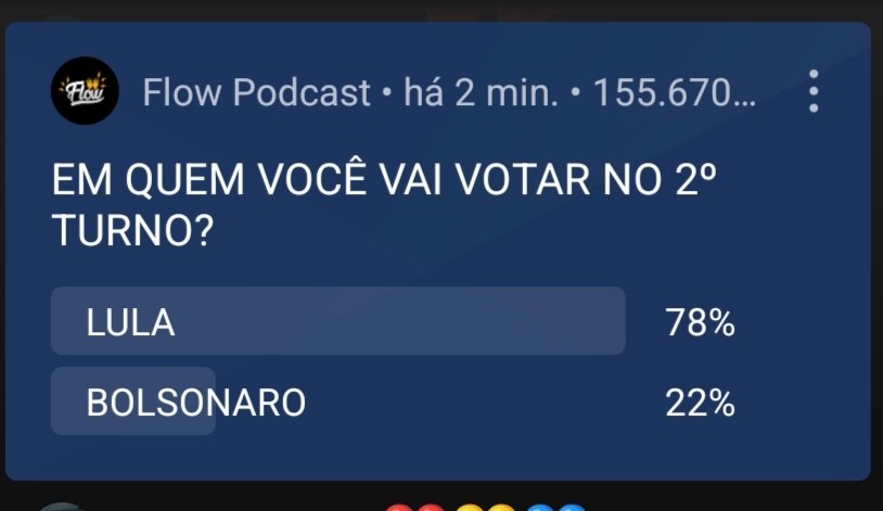 skudsoares's tweet photo. Segundo enquete do Flow(isso mesmo, @flowpdc). Se as eleições fossem hoje, na maior live política da história do @YouTube, @LulaOficial estaria eleito. https://t.co/JSYohtxFw8