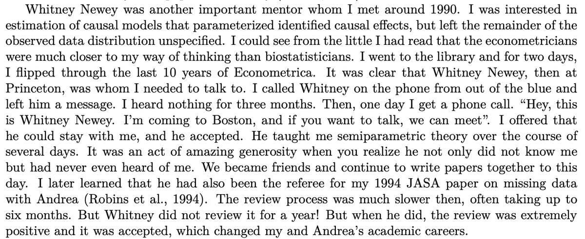 Jamie Robins on how Whitney Newey taught him semiparametric theory 'over the course of a couple of days' and how it took Newey a year to review his influential 1994 JASA paper.