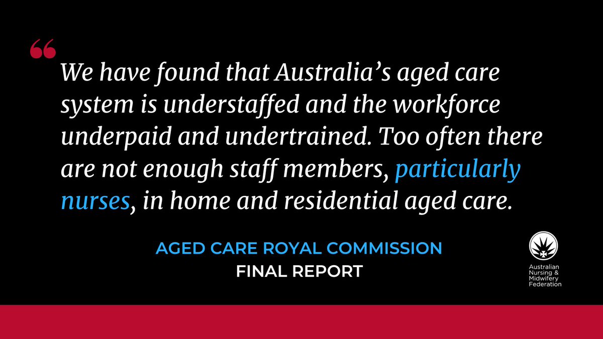 anmf_federal's tweet photo. Registered nurses need to be in nursing homes 24/7.
After two years of thorough and harrowing evidence, the Aged Care Royal Commission recommended it.
Inadequate staffing drives substandard care. The reason there was a RC in the first place.
#agedcare #Nurses #itsnottoomuch https://t.co/NAd7oeNcdd