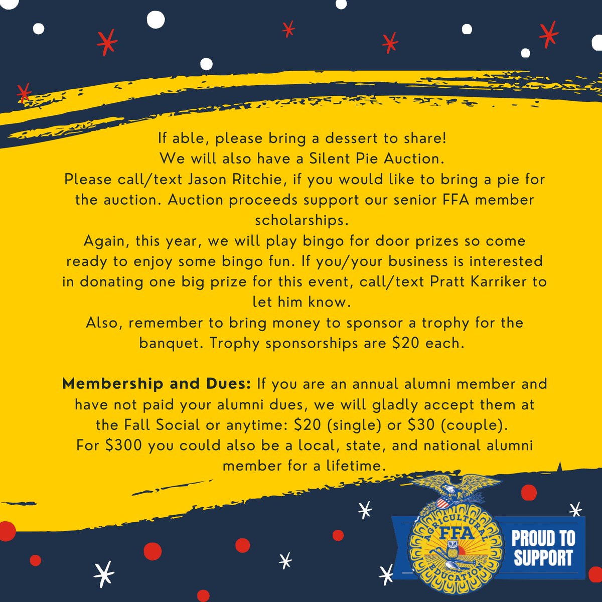 We hope that all Alumni will consider attending our Fall Social this Saturday—both young and old, actively involved and those seeking more involvement!