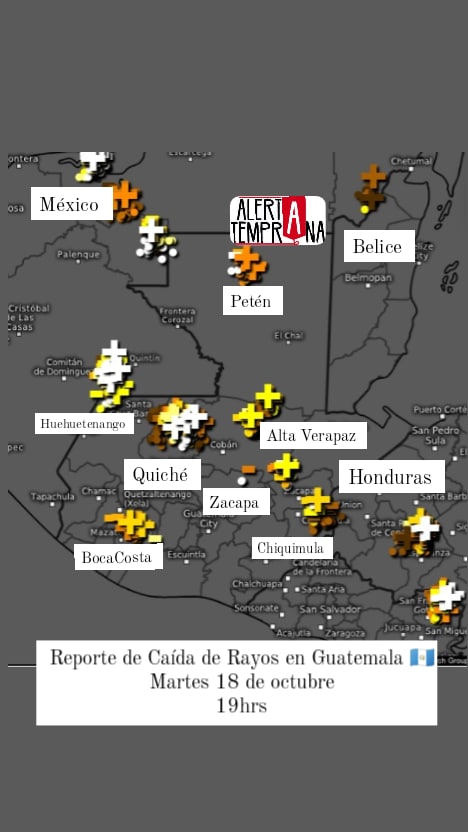 AlertaGt502's tweet photo. Reporte de #CaídaDeRayos en #Guatemala 🇬🇹
Martes 18 de octubre
7pm
Se detecta actividad eléctrica en #Petén #AltaVerapaz #Zacapa #Chiquimula #Sololá
Efectos de acercamiento de #FrenteFrío4 y #VaguadaMonzónica precaución
#ClimaGt #TráficoGt
#TránsitoGt #FF4 #FrenteFrío4 #OT45 https://t.co/rF2L0JBfzU