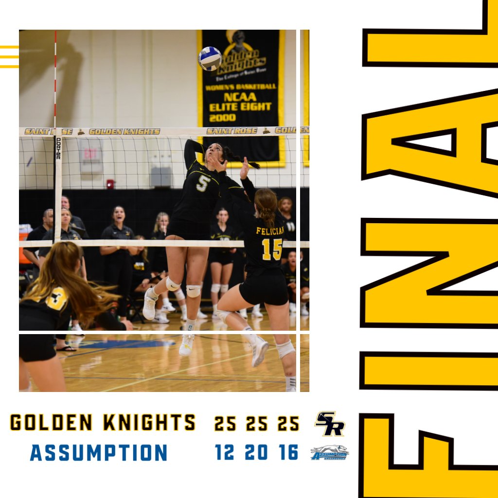 gogoldenknights's tweet photo. Final! @saintrosevball earns a straight-set win at Assumption to stay in the NE10 playoff hunt #gogoldenknights Box Score: https://t.co/8TUdkjsb9i https://t.co/pu5hG88apT
