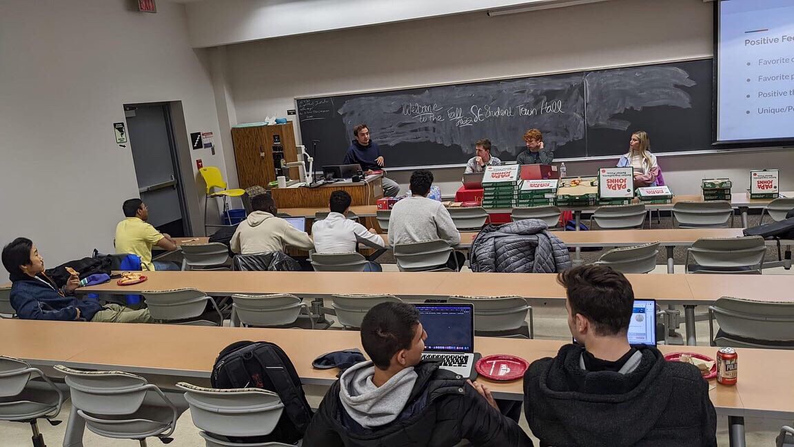 se_iastate's tweet photo. Thank you to our se_iastate Student Advisory Council for hosting the Fall 2022 Town Hall. You make those new hats look good! #CodeYourAdventure #SoftwareEngineering #TuesdayMood https://t.co/CuETtoWjPN