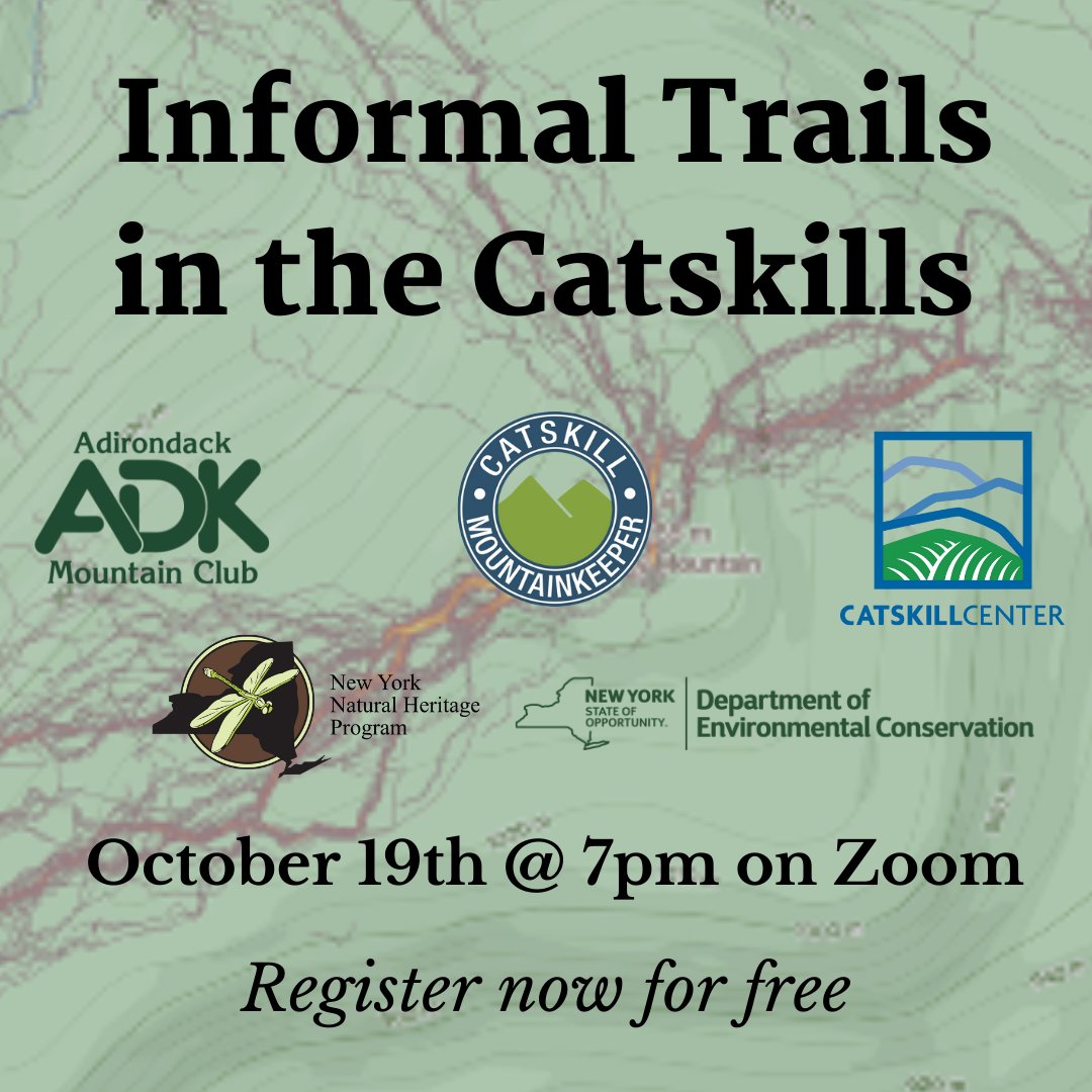 NYSDEC's tweet photo. Don’t miss the free webinar tonight 10/19 at 7 PM by @mountainkeeper about the impacts of informal trails in the #Catskills &amp; possible solutions. 

Register: https://t.co/56mW9VlJiz

@CatskillCenter @ADKmtnclub https://t.co/NUiWDrsBa1