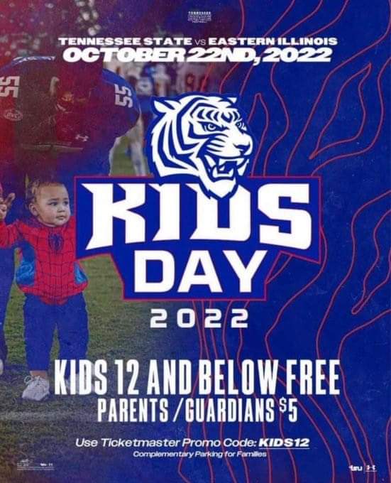 trhodesMNPS's tweet photo. Join us this Sat., October 22, for Kids Day football game @TSUedu. All children 12 &amp; under can attend for free. The school with the most students in attendance will win a Free Pizza Party provided by TSU. Students can check in at Section 121 to register for their school to win. https://t.co/oqZIy1U3o4