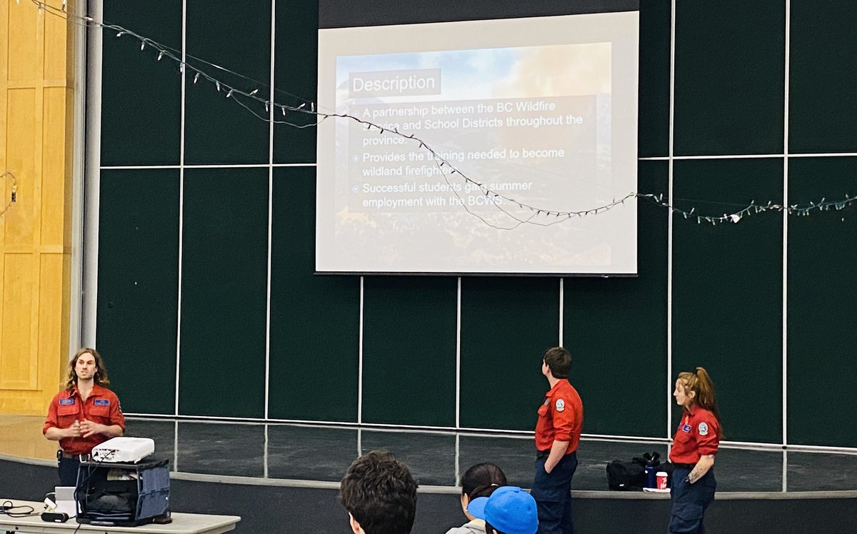 SD27_CP's tweet photo. Great turnout for tonight’s Junior Fire Crew parent information session. We are incredibly fortunate to welcome one of our past JFC graduates to host this event. #careergoals @SD27_CC https://t.co/NVgwwLfvx7