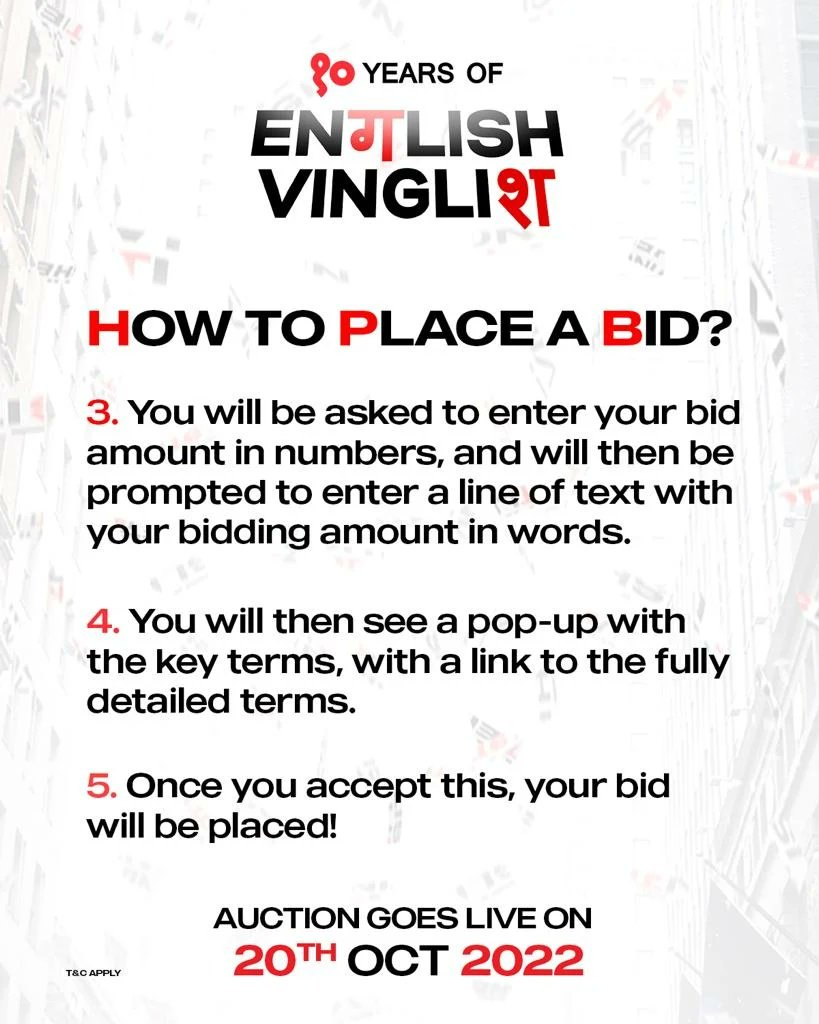 ProudSridevians's tweet photo. 2 DAYS TO GO!
How to place a bid?
Hereโs a step-by-step guide on the functionality of the auction!
Auction for the #EnglishVinglish Sari-Vari Collection goes live on 20th Oct, 2022.
Follow @HopeProdn for more details!
#10YearsOfEnglishVinglish #SariVariAuction #Sridevi https://t.co/0iBjweeOAg