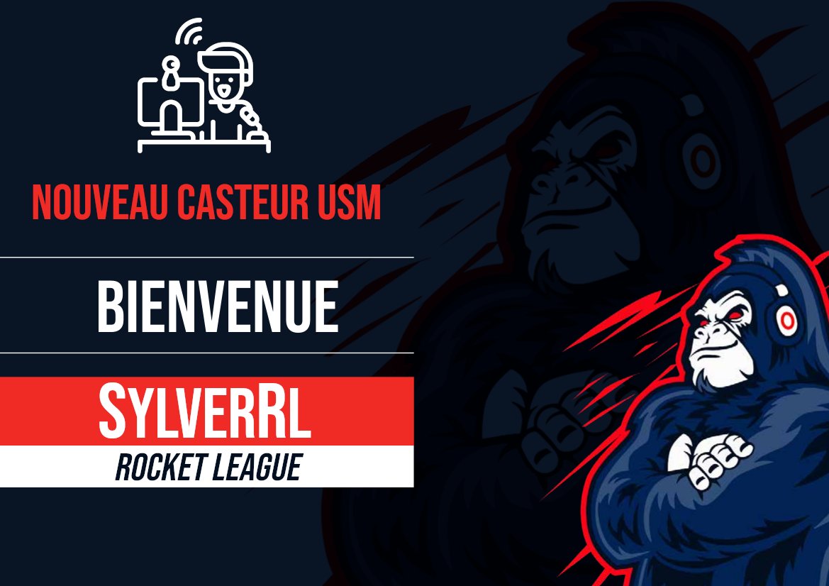Bienvenue à notre nouveau casteur <a href="/RocketLeague/">Rocket League</a>, tout droit venu de <a href="/RocketTVoff/">Rocket TV EU</a> ! 🔥

🐵- <a href="/Sylver_RL/">SylverRL</a> 

Retrouvez le pour les showmatchs et tournois sur :
🖥️ - twitch.tv/usmesport
🖥️ - twitch.tv/sylverrl
🖥️ - twitch.tv/rockettvoff

Le début d'une longue histoire !🎙️