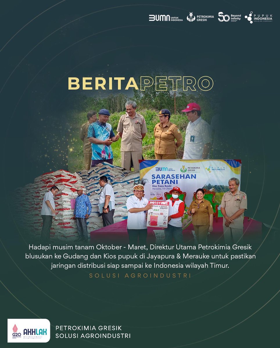 petrogresik's tweet photo. Kegiatan ini berlangsung pada 17 - 19 Oktober 2022 di Kel. Rimba Jaya, Kab. Merauke, Kec. Muara Tami, Kab. Jayapura, dan Kab. Sorong, Prov. Papua Barat Sahabat

#AgribisnisIndonesia #Agrosolusi #Agrosolution #HUT50PG #BeyondInfinity https://t.co/Uq2s3KmFOR