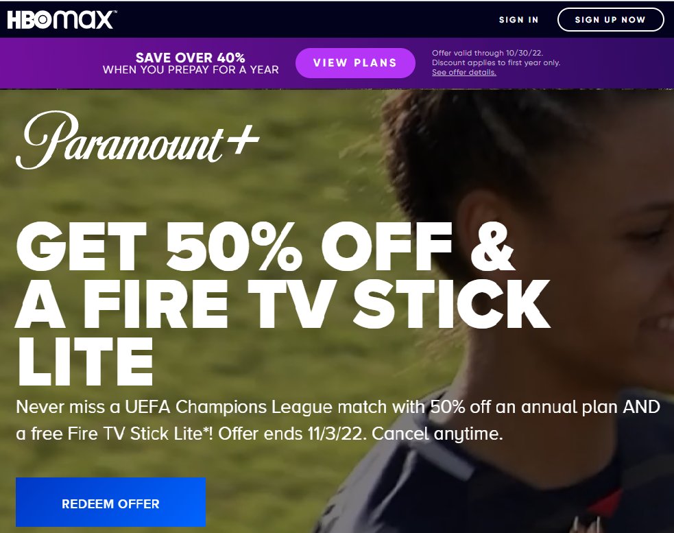 If streaming is all that, why is .@HBOMax offering a 40% discount on annual plans, and .@paramountplus offering annual plans at 50% off PLUS a free Fire Stick?

$NFLX #NFLXearnings https://t.co/GS3kUWZgi3