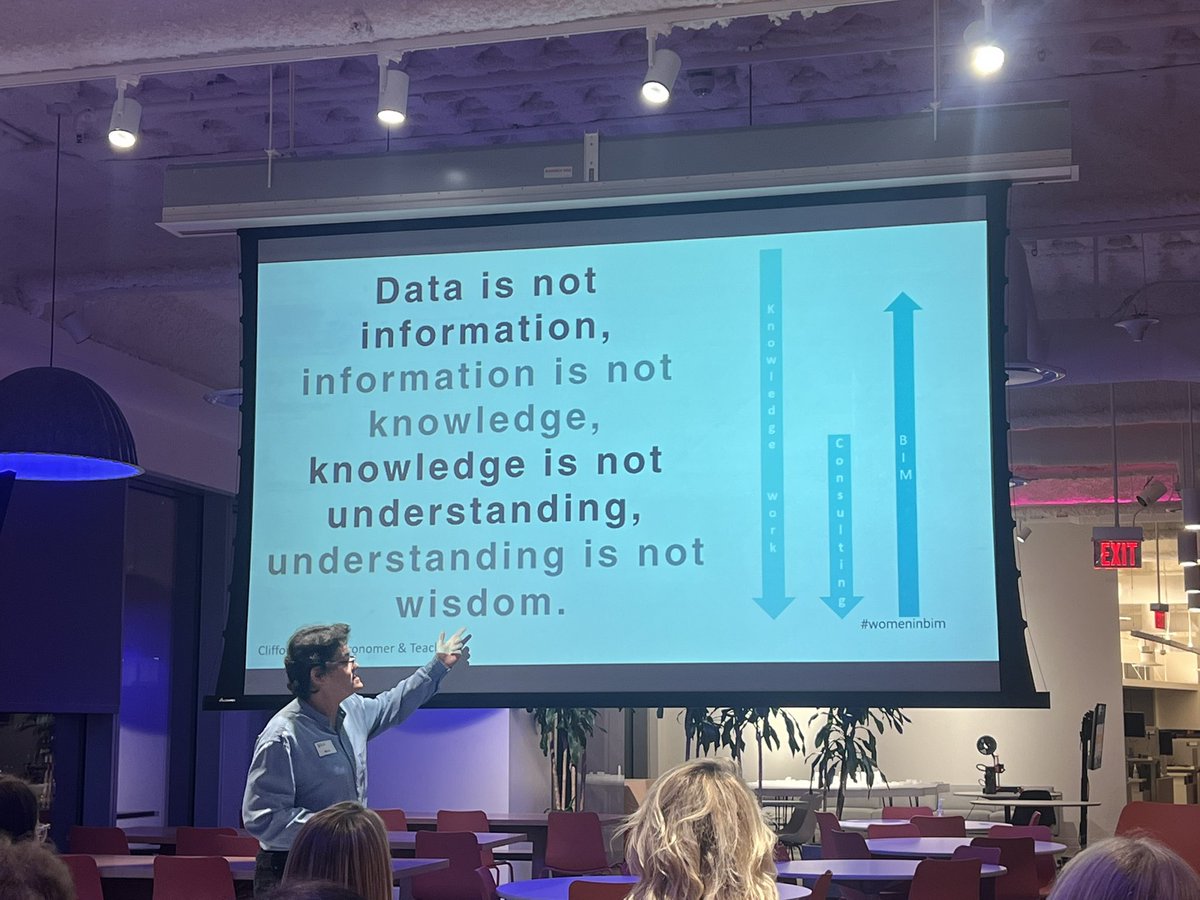 Data is not information, information is not knowledge, knowledge is not understanding, understanding is not wisdom. 🤓 Erin McConhahey @Arup @WomeninBIM #womeninbim