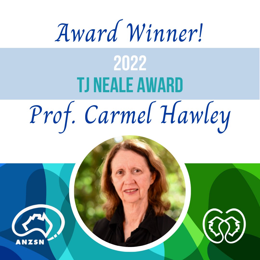 Congratulations to Carmel Hawley on being awarded the prestigious TJ Neale Award at today’s @anzsasm This award recognises the outstanding contribution to Nephrological Science made by a senior researcher engaged in their own independent research program