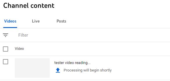 BehindTheBrains's tweet photo. @YoutubeSuppor19 

All of a sudden today my new uploads are just sitting in "Processing will begin shortly".  YET IT NEVER DOES!  Been uploading videos for 2 years never had this issue, no format changes on my side at all. Usually takes 6 minutes, today HOURS &amp; still nothing!! https://t.co/sVugLWQlaZ