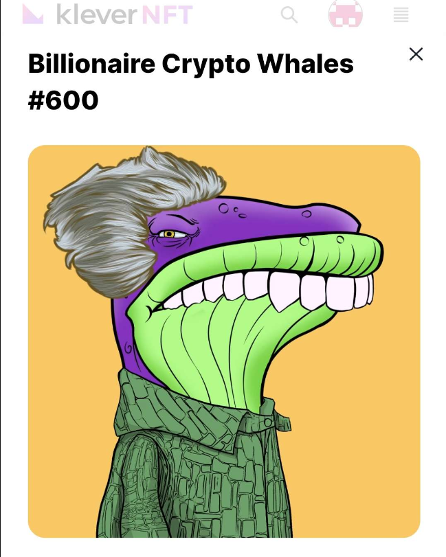 Got the #600 whale <a href="/bilcryptowhales/">Billionaire Crypto Whales | TC |</a>  #KleverNFT