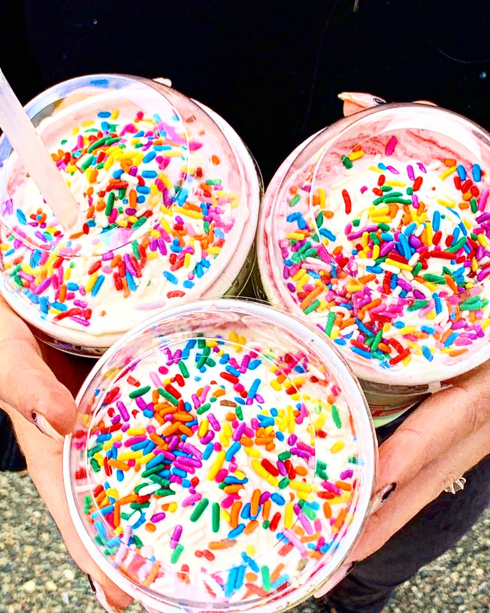 Three is NOT a crowd! #vanilla #milkshake #rainbow #sprinkles 🥤🌈 #suregood #softserve