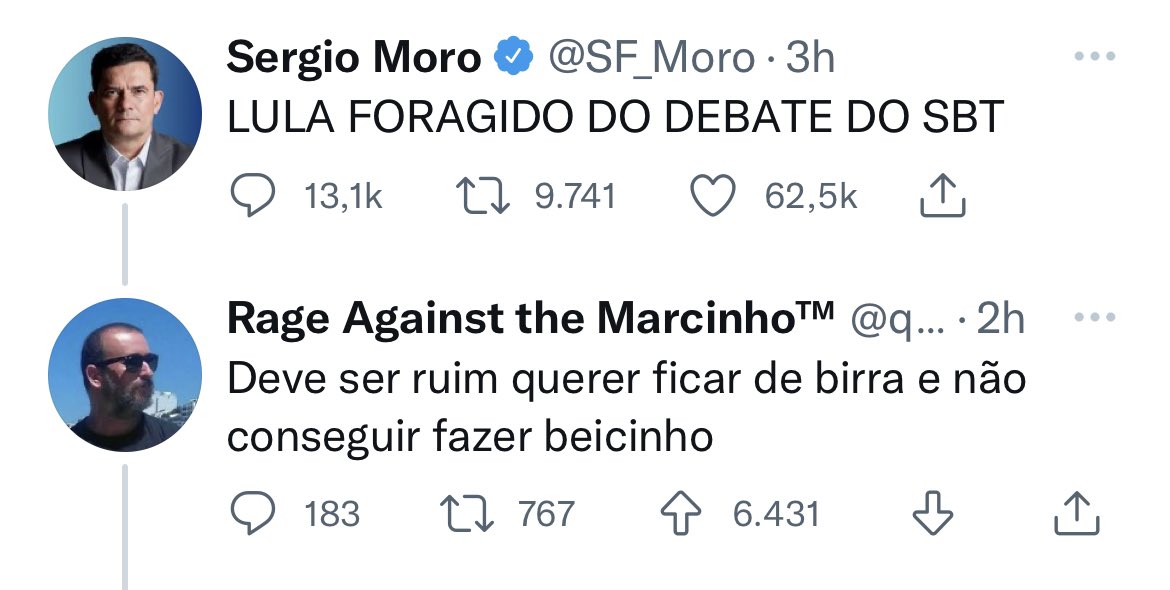 Eu fiz questão de dar print nessa resposta do @quasemarcio porque isso precisa ser emoldurado, é um dos melhores tweets já escritos em língua portuguesa
