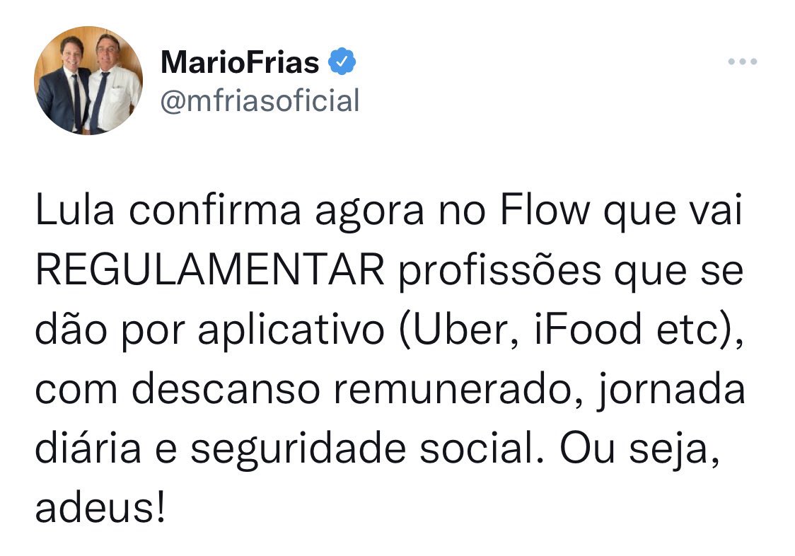 O Mário Frias fazendo campanha de graça para o Lula