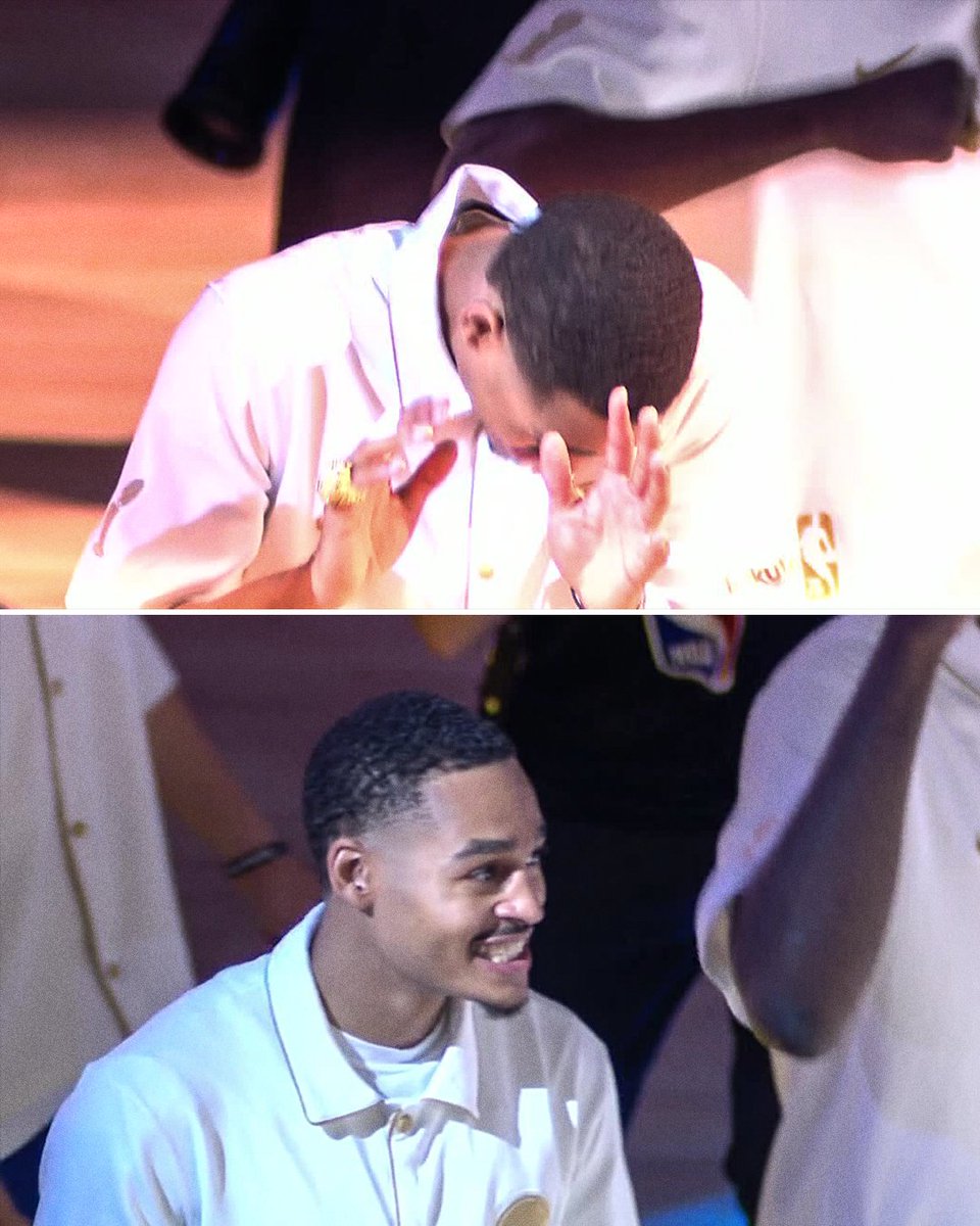 ESPNNBA's tweet image. Jordan Poole's not used to the championship fireworks 😂