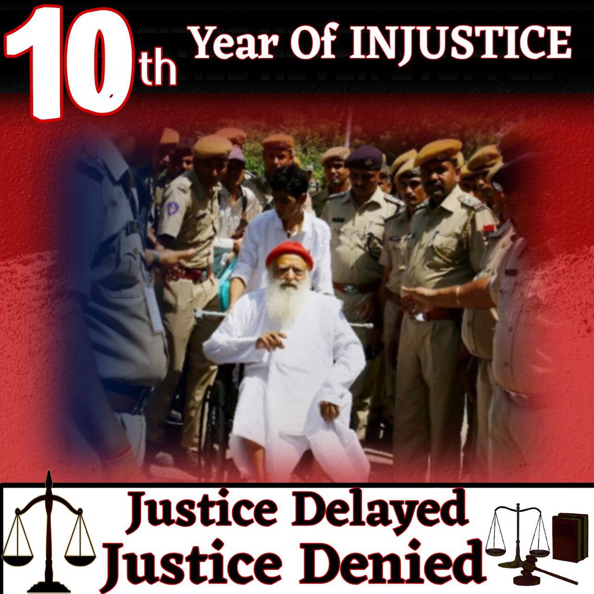 Inhumane consequences of misuse of law against a Saint of the masses; What chance does a common man stand at justice? #10thYearOfInjustice
against Sant Shri Asharamji Bapu is testing the patience of the world's largest democracy. Nyay Kab Milega?
Justice Delayed Justice Denied