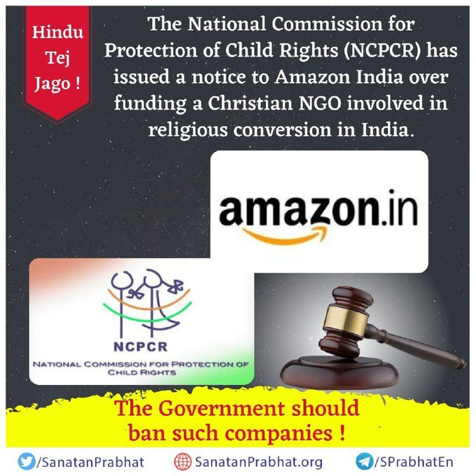Sanatan_Prabhat's tweet photo. Jago Hindu !

The #NCPCR has issued a notice to Amazon India over funding a #Christian NGO involved in religious conversion in India

What is the surprise if devout Hindus #BoycottAmazon, which pays to convert Hindus ?

https://t.co/ESHPU7RaAu

#BanConversion
धर्मांतरण मुक्त भारत https://t.co/Q39Z1sk1P3