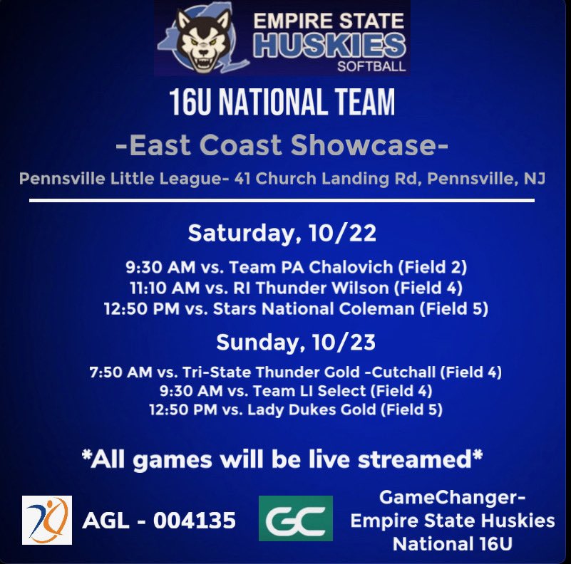 I’m excited to play with <a href="/state_16u/">Empire State Huskies 16u National</a> this weekend at the <a href="/eastcoast_sb/">East Coast Softball</a> Showcase. Additionally Saturday I will be playing in the College Coaches Showcase from 6-9pm. <a href="/EStateHuskies/">Empire State Huskies</a> <a href="/Johnknopf10/">John Knopf</a> <a href="/CoachJoeHuskies/">Joe Porcelli</a> <a href="/JBacoulis/">Joe Bacoulis</a> <a href="/cgarofalo71/">cgarofalo</a> <a href="/Los_Stuff/">Carlos Arias</a>