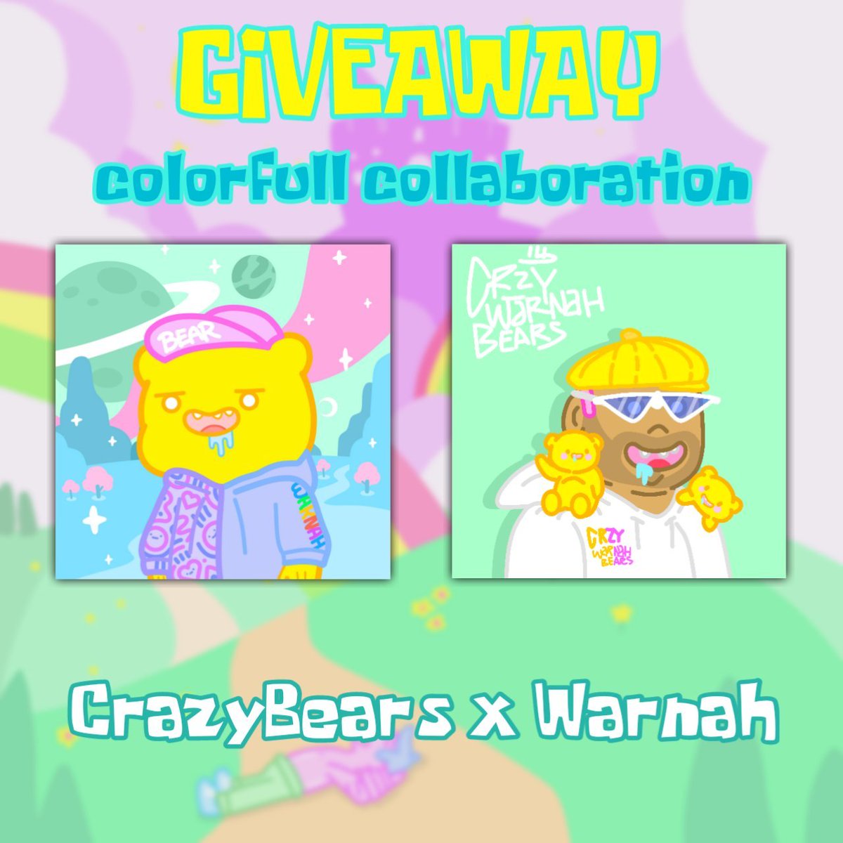 🌈🐻Colorful Collab Giveaway🐻🌈
🎁 1x Collab Warnah NFT

How to entry
✅ - Follow <a href="/CrazyBearsNFT/">CrazyBears</a> + @WarnahNFT 
✅ - RT+ ❤️
✅ - Tag 3 frens

⏳ 48 hrs
#NFT #NFTs #NFTcommunity #NFTGiveaway #NFTGiveaways