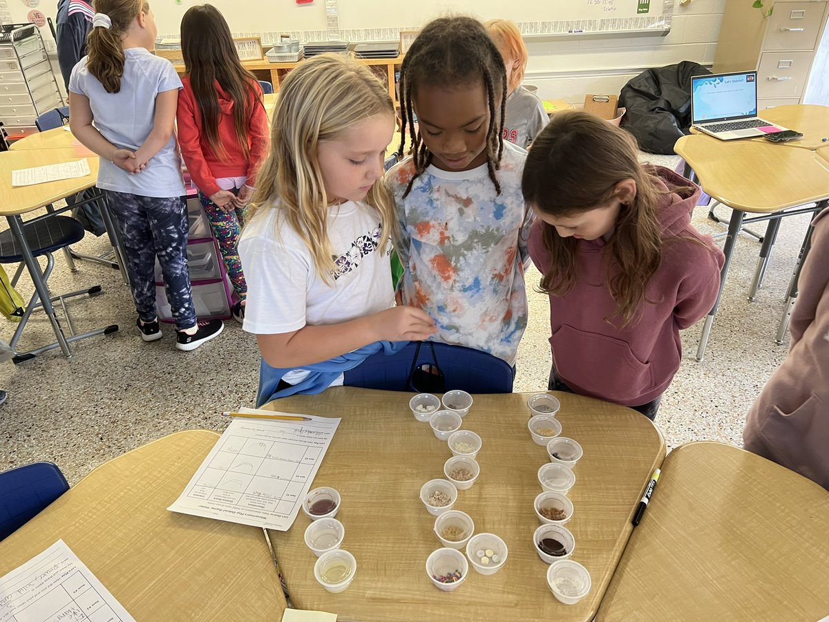 Making observations and categorizing matter. Glad @teacherheart_kg introduced this lesson. Next year it will definitely be the hook for our unit. Next week we will see how these interact with water. Will they dissolve quicker in warm or cold water🤔 @AlantonAstros @SeeDotWilson
