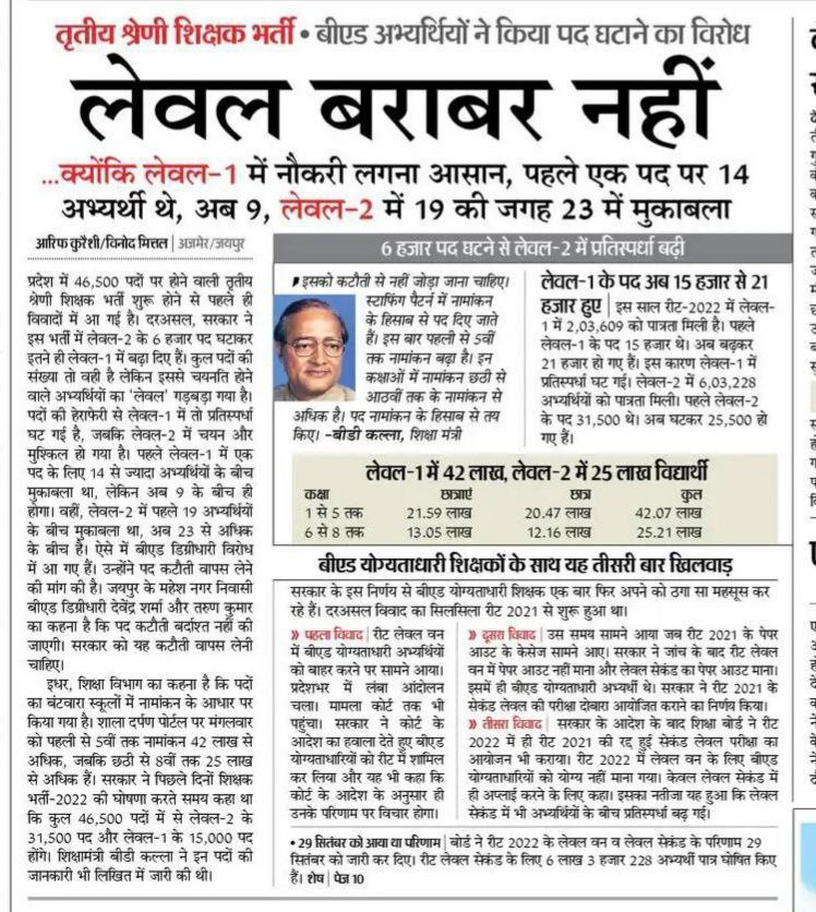 शिक्षा मंत्री <a href="/DrBDKallaINC/">Dr. Bulaki Das Kalla</a> जी आपने रीट 2020 रद्द की थी और नामांकन आप 2022 का देख रहे हो।
क्यों बेरोजगारों के साथ धोखा कर रहे हो?
#REET_L2_पद_32000_करो