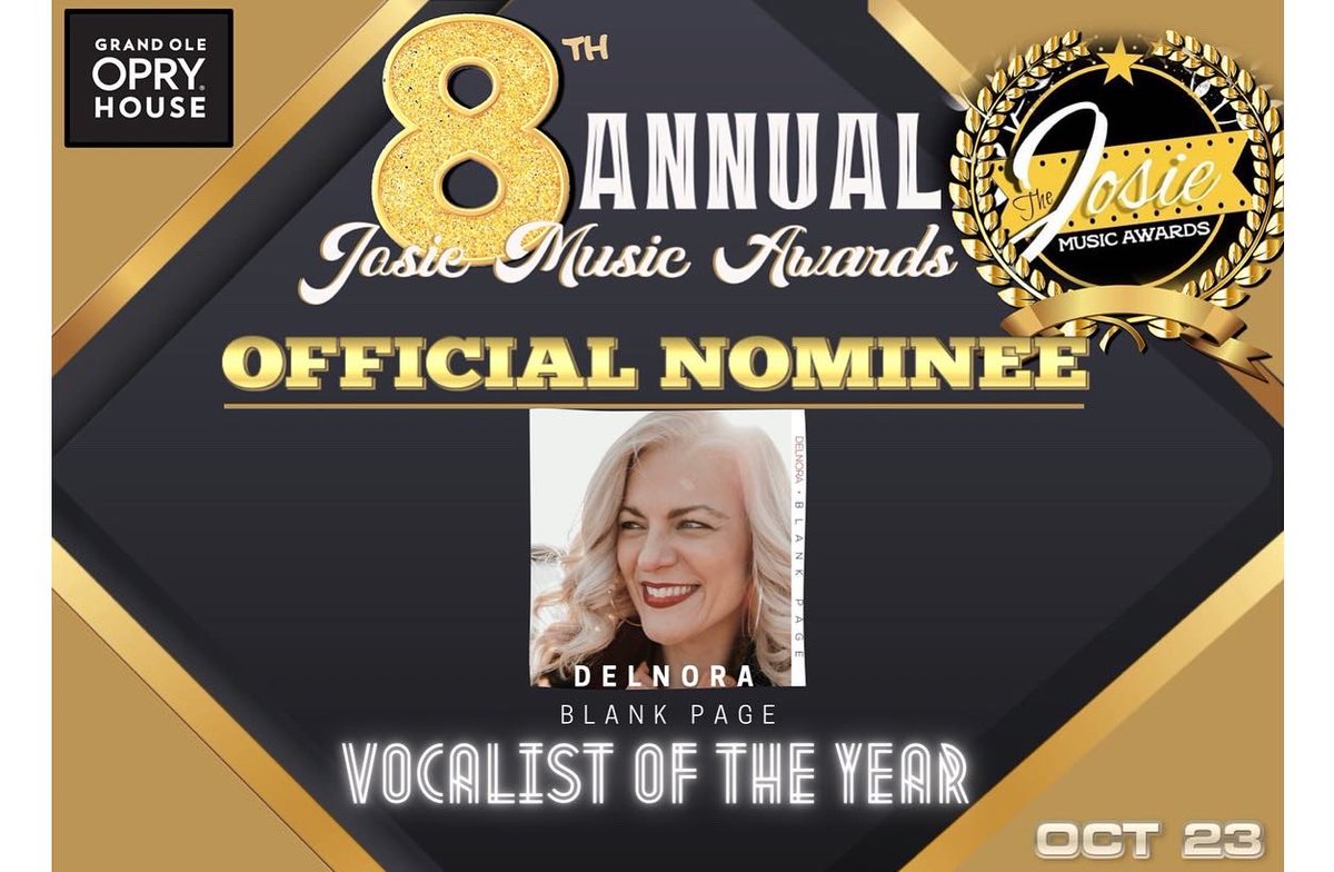 DelnoraReed's tweet photo. Thank you @josiemusicaward for the honor of 3 nominations this year!  

Album of the Year - Blank Page
Vocalist of the Year
Vocal Event of the Year - Speak to Me w/ @andrewmarshallm (featuring Delnora)

We’ll see you at the @opry House this Sunday, Oct 23rd 🙌 https://t.co/XRBoMz3sYx