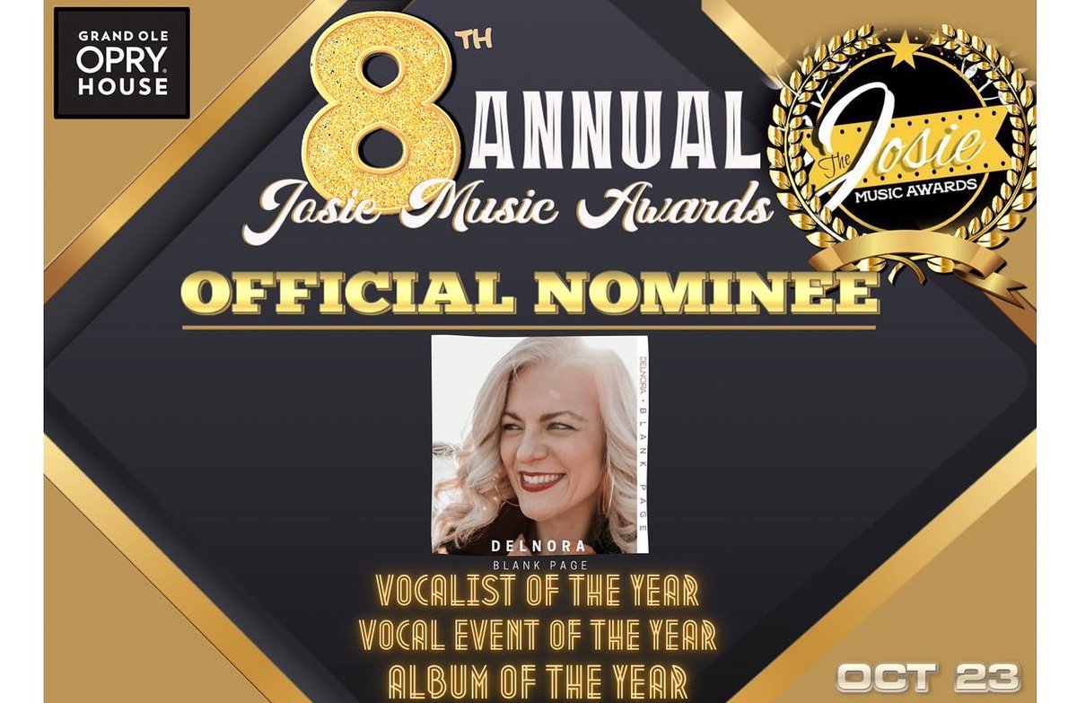 DelnoraReed's tweet photo. Thank you @josiemusicaward for the honor of 3 nominations this year!  

Album of the Year - Blank Page
Vocalist of the Year
Vocal Event of the Year - Speak to Me w/ @andrewmarshallm (featuring Delnora)

We’ll see you at the @opry House this Sunday, Oct 23rd 🙌 https://t.co/XRBoMz3sYx