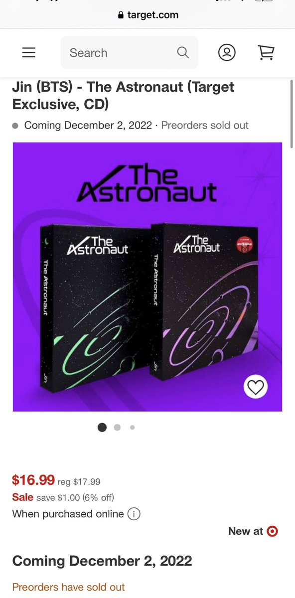 for_seokjin1992's tweet photo. Preorders of “TheAstronaut” at Target online stores in USA is  SOLDOUT🔥

THE ASTRONAUT JIN 
THE ASTRONAUT IS COMING 
#TheAstronaut  #Yours_Jin #SuperTuna_Jin #JIN  #방탄소년단진 @bts_twt https://t.co/6aV2B3694a