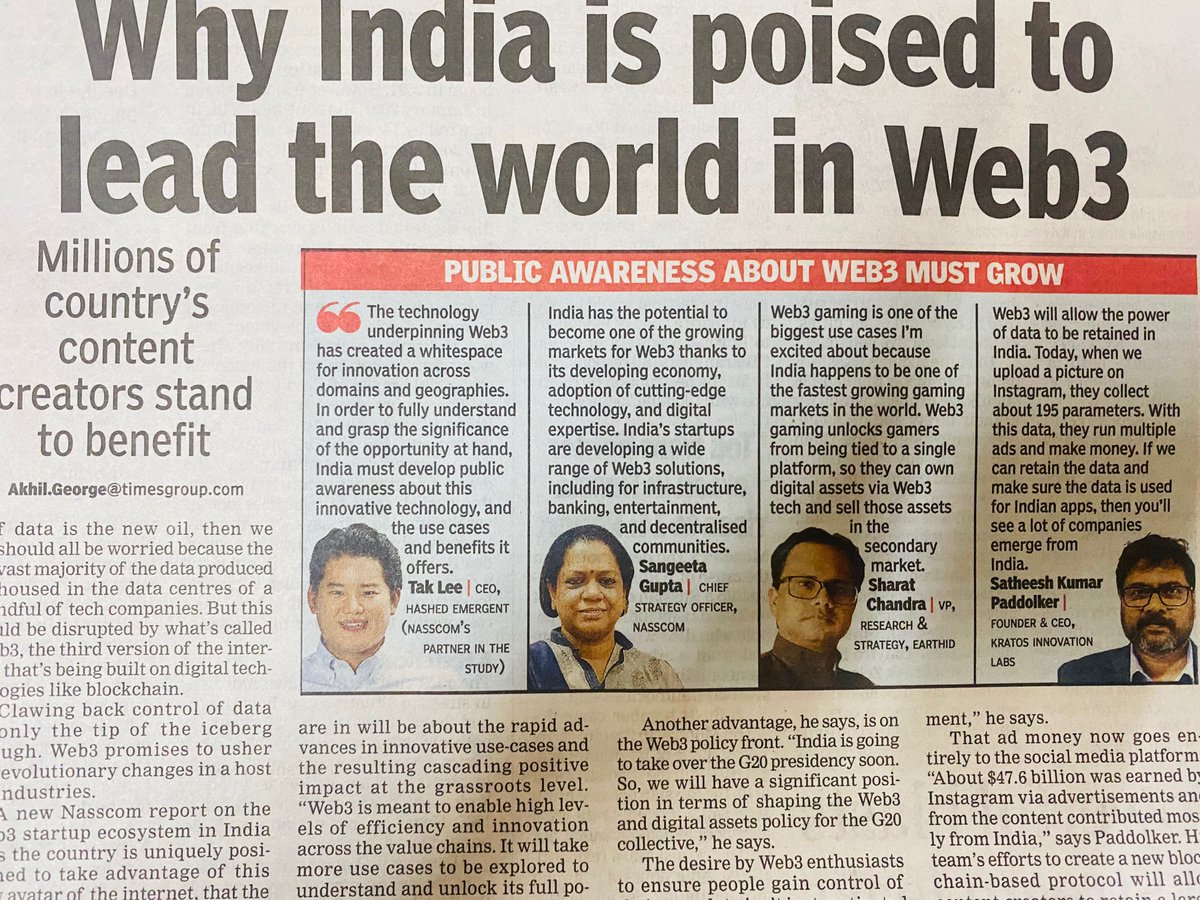 SamuelSupriya's tweet photo. #wednesdaythought: Great to see #India emerging as one of the markets for the third version of internet #Web3. @sangeetagupta29, Senior VP and Chief Strategy officer at @nasscom  highlights India's potential and the role of India's Web3 #startup ecosystem.

 @EconomicTimes https://t.co/q3gvW77aVJ