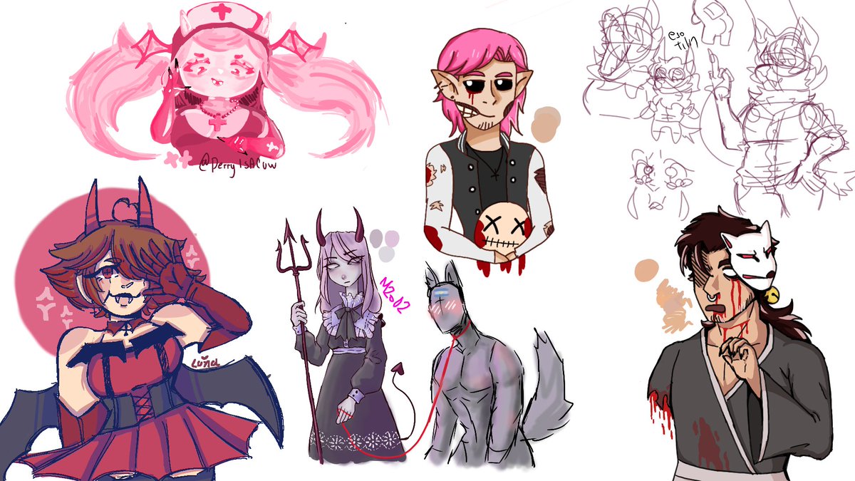 DerryIsACow's tweet photo. Dibujo de halloween con @RockStickUvU @Abyss2295 @ArtChocomilk @ARegularOrange @M2o021 https://t.co/lfItvxhqYM