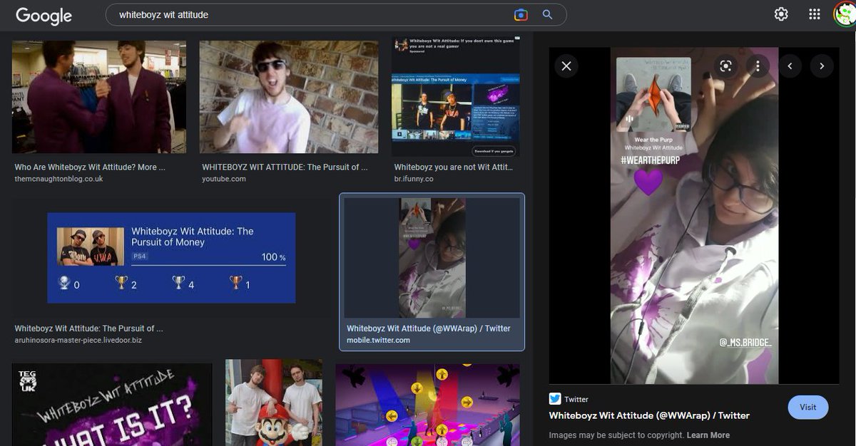 the fact that my face is one of the image search results for <a href="/WWArap/">Whiteboyz Wit Attitude</a> still makes me so happy. ive been a fan since 2020 and my love continues.