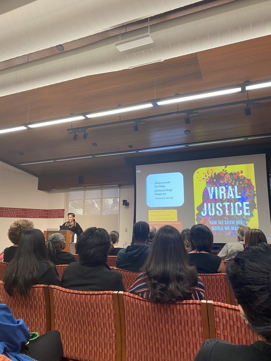 BuslonNataly's tweet image. Happy to participate in-person today in the powerful presentation and inspiring speech of @ruha9 Prof. Ruha Benjamin about 📚Viral Justice Book. Thank you @HumanAtStanford for this excellent event! ✨We need a new poetics of living ✨#buildalternatives #justice #diversity