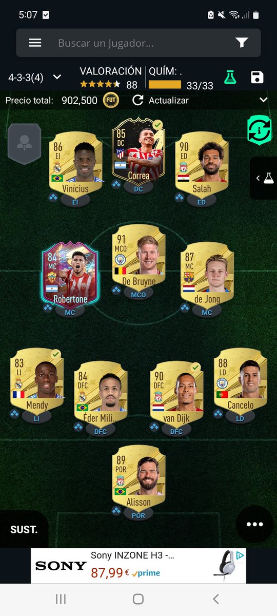 TusPatosMuertos's tweet photo. @Deanda_7 @JuniorSintress Mirando tu equipo y teniendo en cuenta que tienes un millón de monedas poniendome en tu lugar me haría esta platilla y luego cambiaría a 4231 en tacticas para dejarla como en la segunda foto https://t.co/6z4vf0hbiD