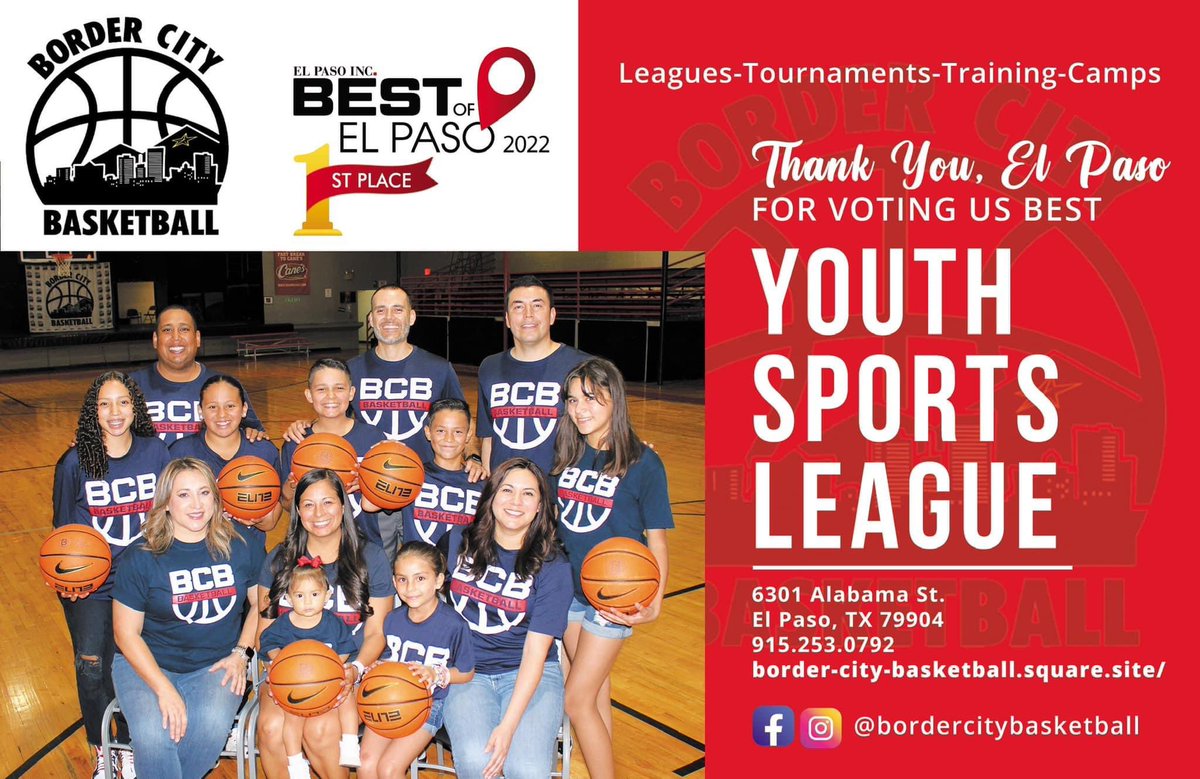 BCB915's tweet photo. 🚨BCB Breaking News: El Paso Inc. Best of El Paso 

🏀 Border City Basketball ~ Best Youth Sports League 

🗣️Thank you to all the amazing players, coaches and parents for voting us the Best Youth Sports League in El Paso. https://t.co/XUg0RW06ib