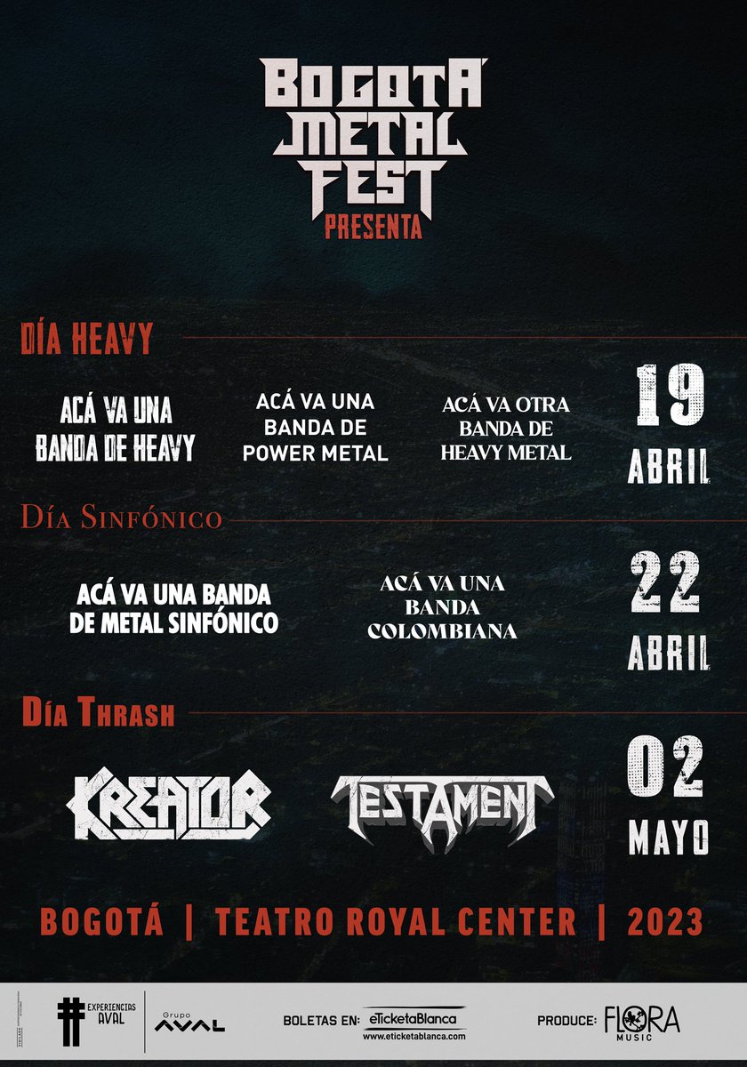Bogmetalfest's tweet photo. 🦅Y así va quedando nuestro calendario de eventos con las dos primeras bandas confirmadas para el 2 de mayo. Ya está definido el día del Thrash y aún nos quedan dos anuncios más ¿Tienen idea quienes son? 📦

#BogotaMetalFest https://t.co/AT6h0HOT4W