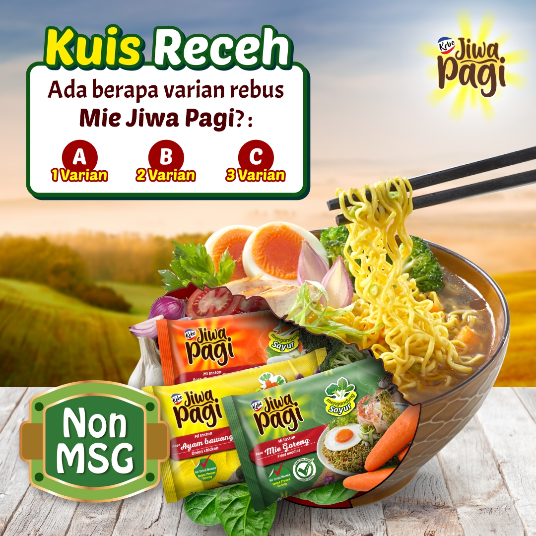 jiwapagi's tweet photo. Kuis Receh: Ada berapa varian rebus Mie Jiwa Pagi?

Jawab dan dapatkan hampers sehat dari Jiwa Pagi! 😍

Goodluck! https://t.co/A52YCqTrJc