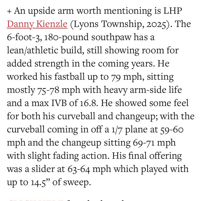 DannyKienzle's tweet photo. Thank you @PBRIllinois for the write up from the #UnderClassShowcase! @Sparks_North @Lyons_Baseball @ClarkeChris16 https://t.co/nf0zWiKkxa