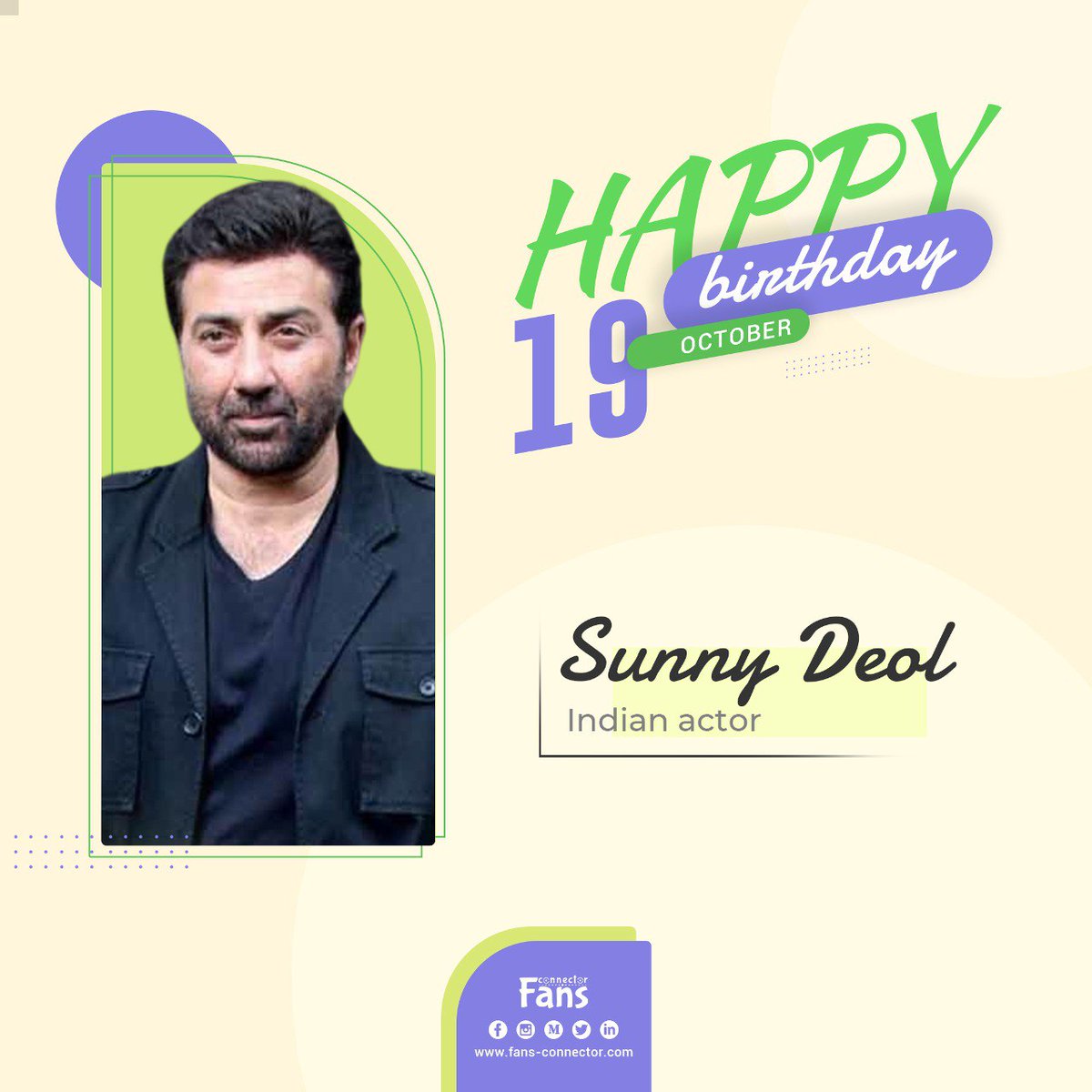 fans_connector's tweet photo. Happy birthday to the famous #Indian_actor, #Sunny_Deol. He was born on  October 19, 1957 in Sahnewal, India.
Wish him have a happy life.

#fans_connector 
#socialmediaagency 
#socialmediamarketing 
#socialmediamanagement 
#socialmediaexpert  

Visit us: https://t.co/k8oucHdiFY https://t.co/9BZQ4A5Nq8